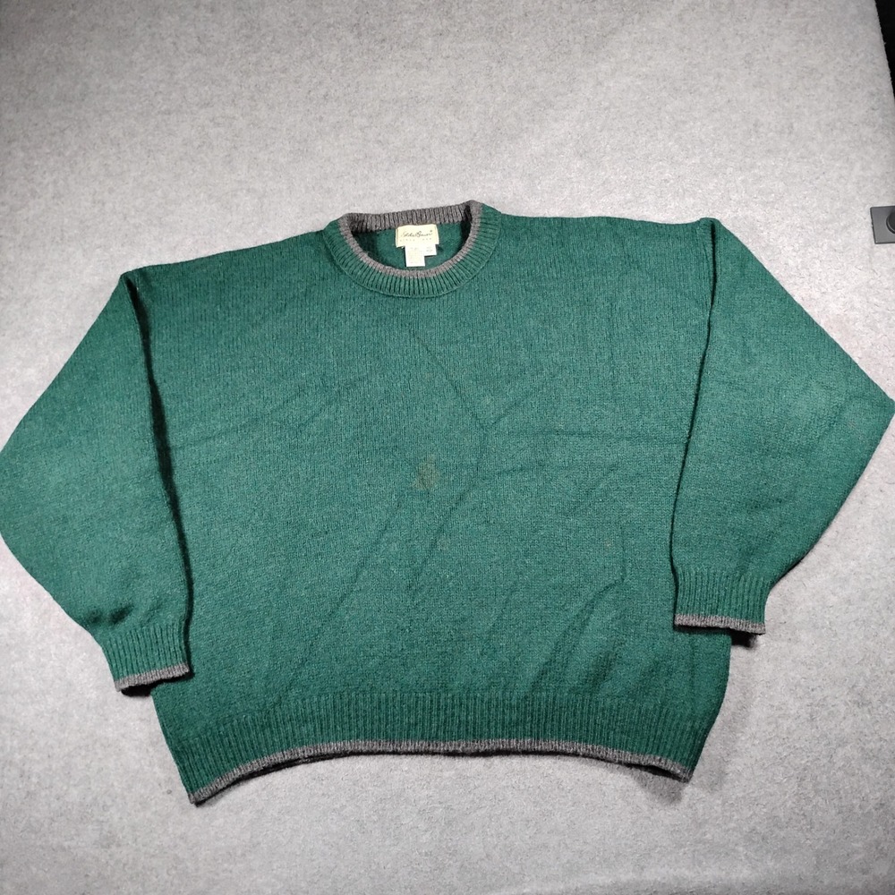 Eddie Bauer Men's Green Wool Blend Crewneck Sweater Size XXL Vintage